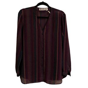 LOUBELLA BLOUSE SIZE 12 VINTAGE 80'S‎ SECRETARY PURPLE TEAL STRIPES AND DOTS
